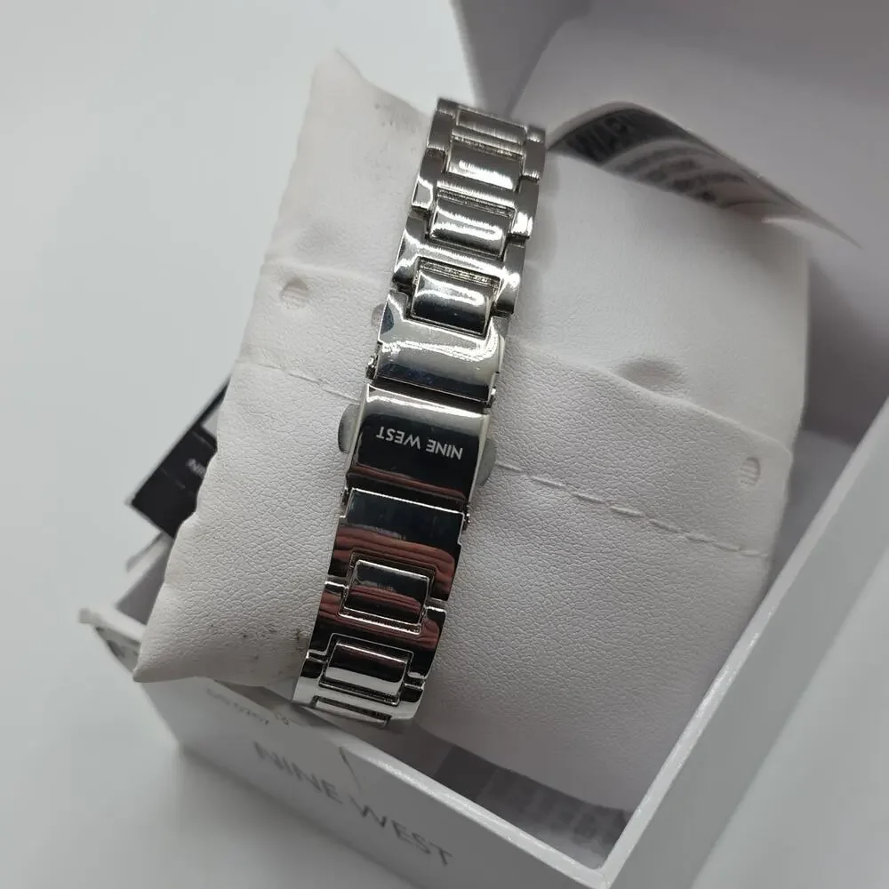 Nine West Women’s Analog Quartz Rectangle Silver Tone Bracelet Watch w/ Box